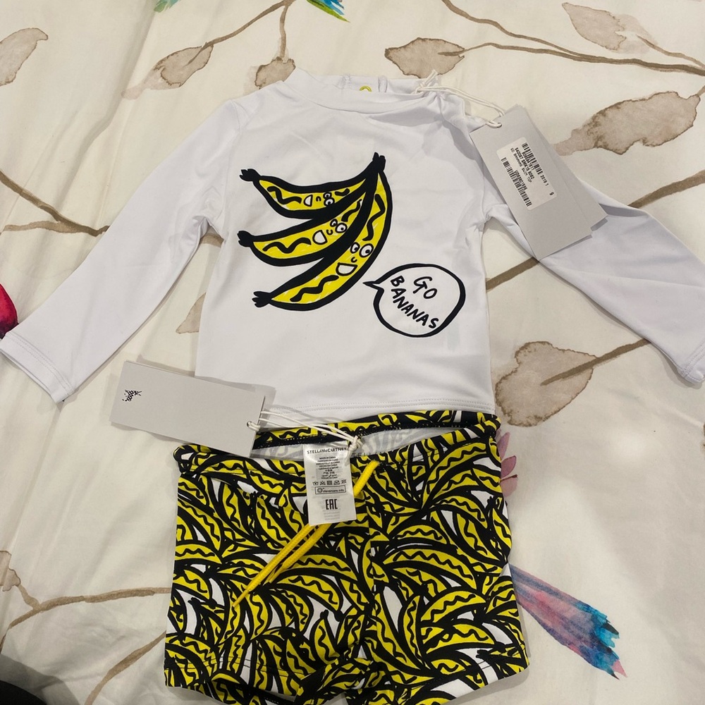 Stella McCartney Rash Guard & Yellow Banana Print Swim Set
